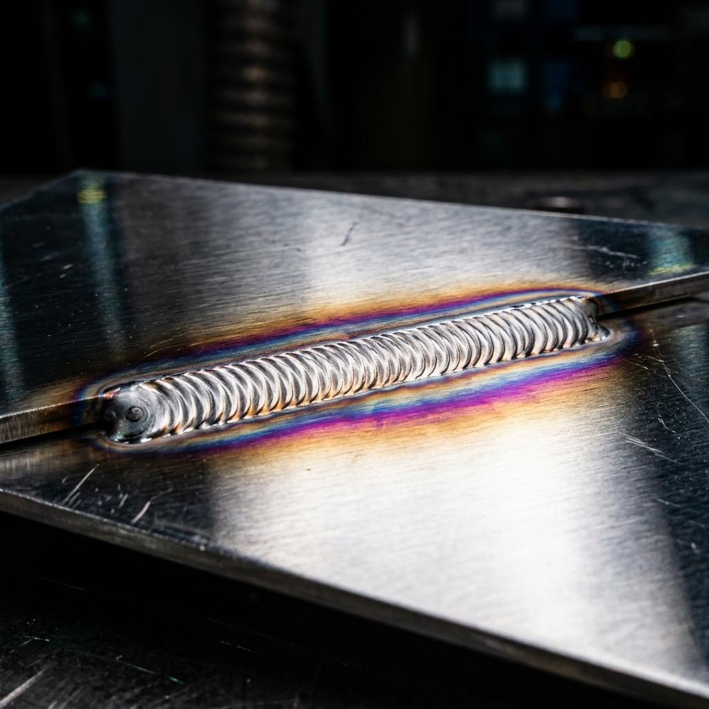 Close-up of a perfect TIG weld on stainless steel